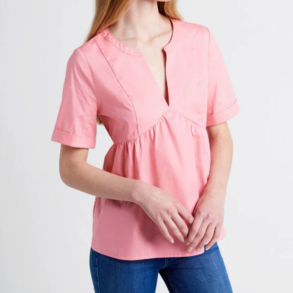 Modcloth Never Better Y-Neck Cotton Top Pink Peplum Blouse M NWT